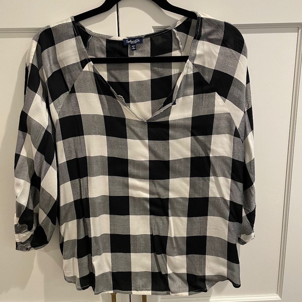 Splendid Black & White Buffalo Check Blouse